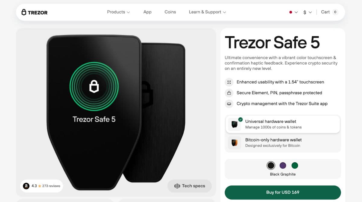 Trezor Safe 5の購入ページ