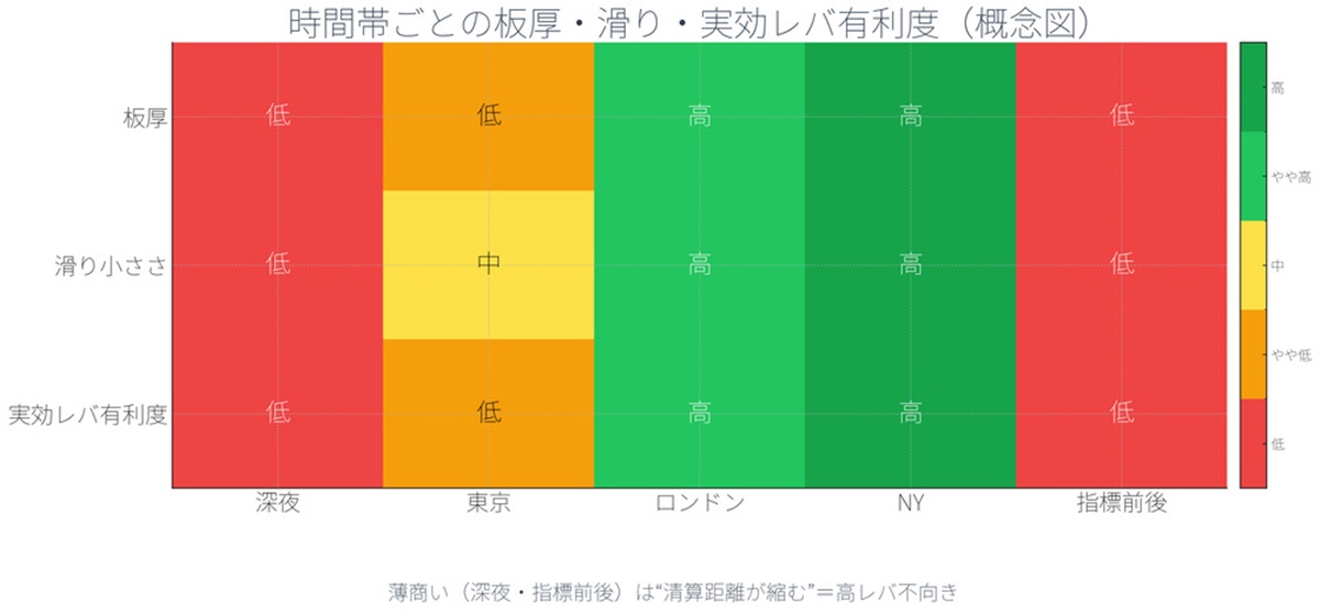 仮想通貨1000倍の時間帯ごとの有利度ヒートマップ」